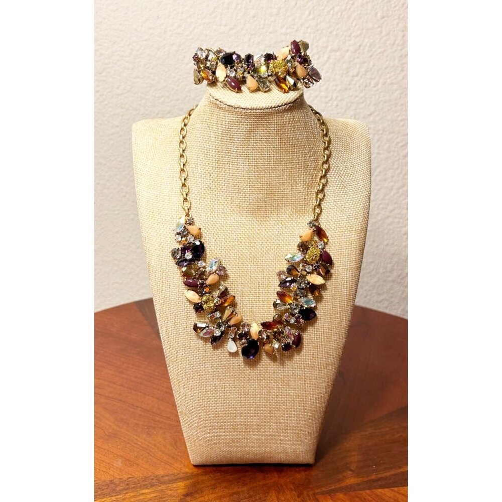 J.Crew Multicolor Crystal and Druzy Stone Necklace /Bracelet Set
